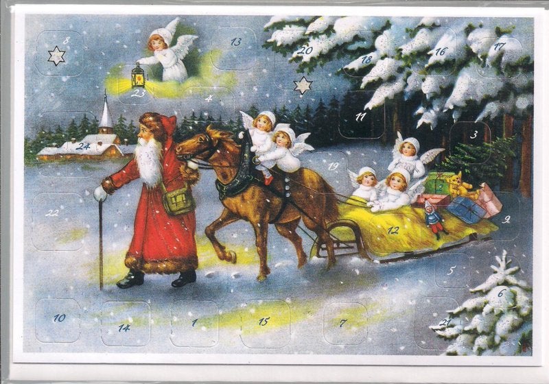Adventskalender Kaart: Kerstman met pakjesslee - 12366, Ophalen of Verzenden, Nieuw