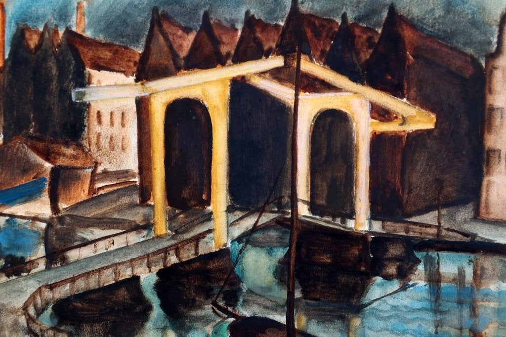 Wim Bosma (1902‑1985) Prinseneiland Amsterdam, Ophalen of Verzenden, Aquarel