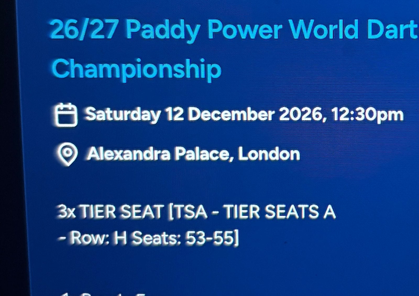 3x WK Darts ticket zaterdagmiddagsessie 12 december, Computers en Software, Ophalen of Verzenden, Zo goed als nieuw