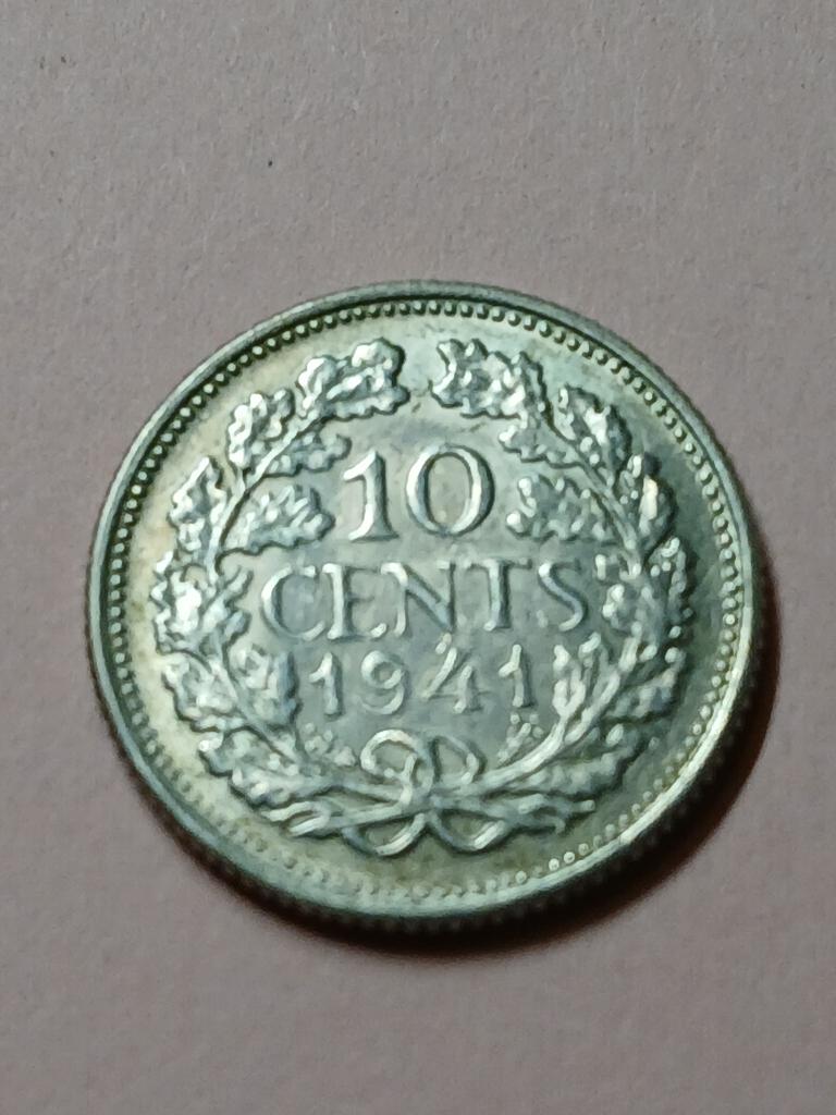 Dubbeltje 1941, Zilver, Ophalen of Verzenden, 10 cent, Koningin Wilhelmina
