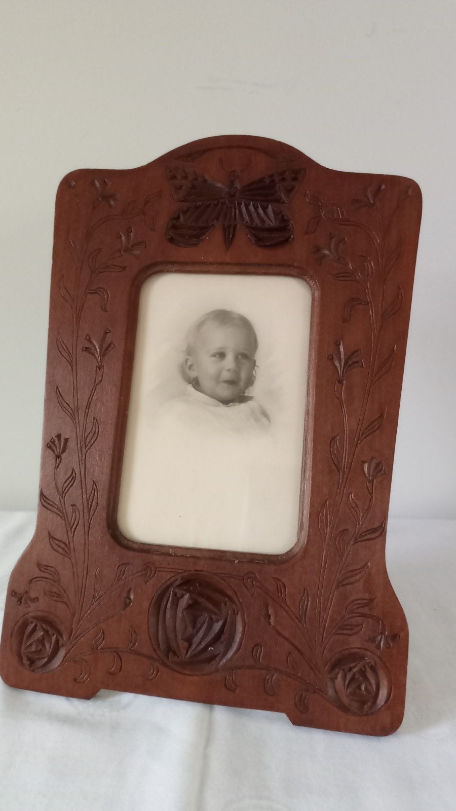 Antieke handgesmede houten fotolijst 1930, Antiek en Kunst, Ophalen of Verzenden