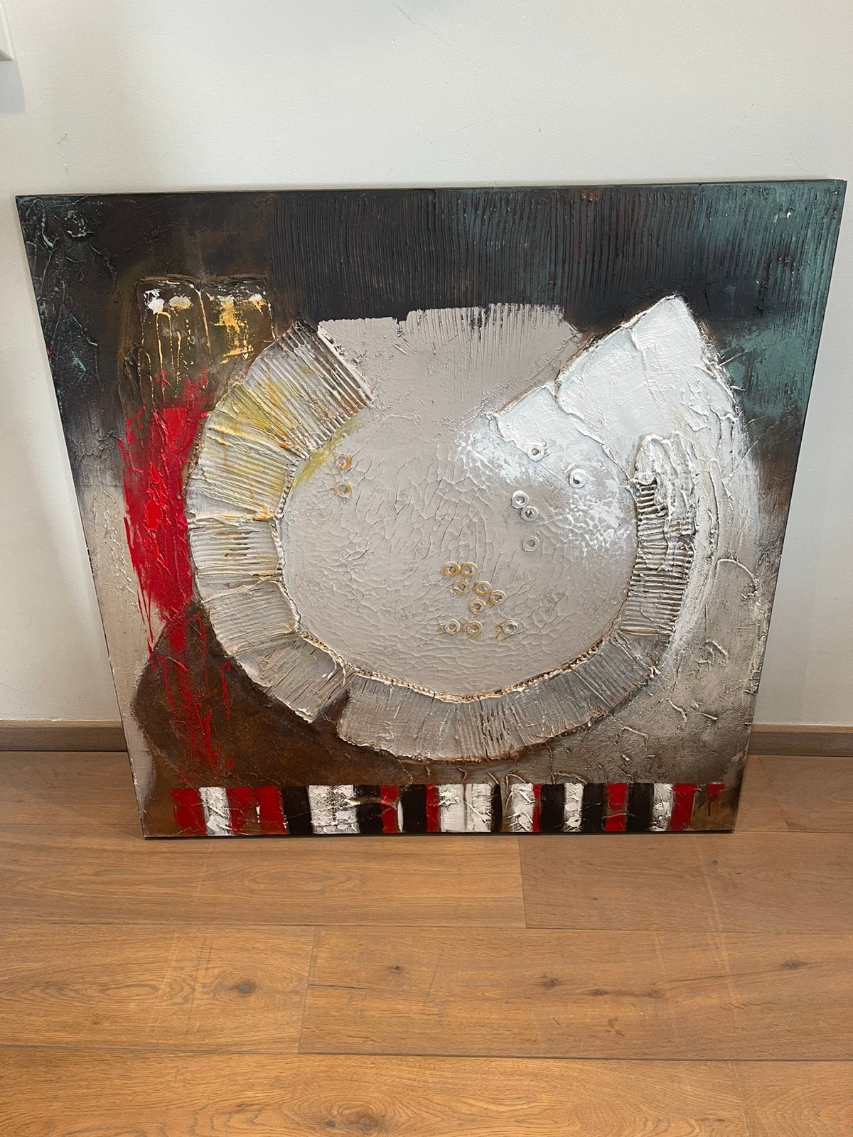 Abstract schilderij 100cm x100 cm – hoefijzer – reliëfkunst, Ophalen