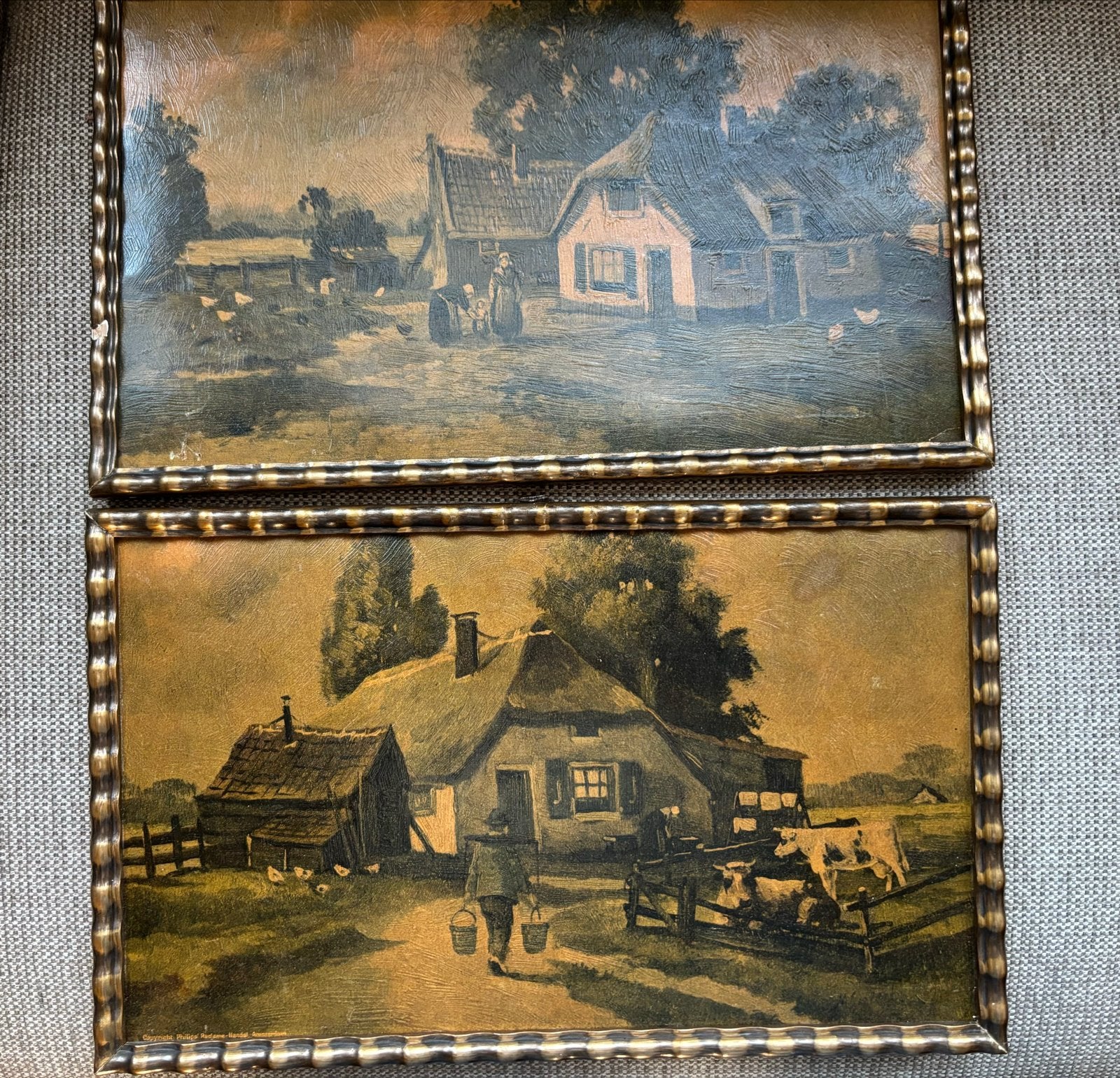 Set van 2 Oude Hollandse Boerderij Gezichten, Antiek en Kunst, Kunst | Schilderijen | Klassiek, Paneel, Realistisch, Ophalen of Verzenden