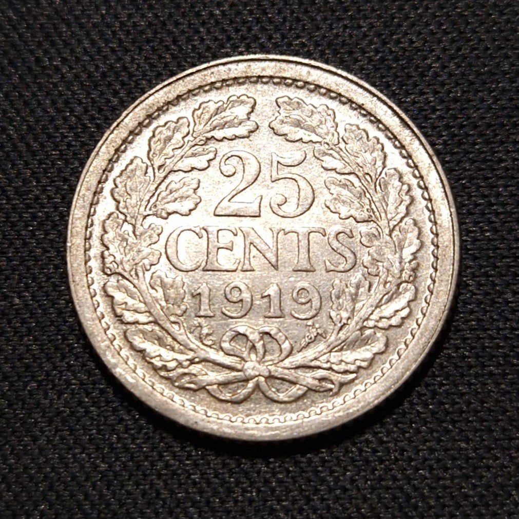 25 cent 1919, Postzegels en Munten, Munten | Nederland, Verzenden, Zilver, 25 cent, Koningin Wilhelmina
