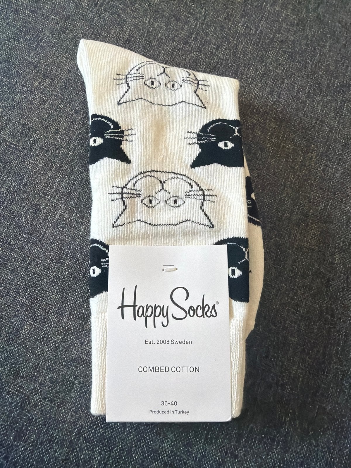 Happy Socks met kattenprint - Maat 36-40, Sokken en Kniesokken, Verzenden, Wit, Nieuw