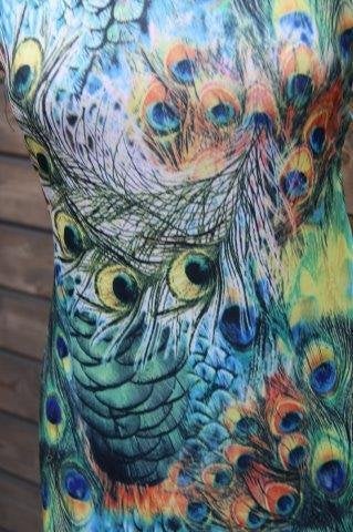 Jurk gekleurd pauw mt S/M aparte rug maxi dress Vaste OPRUIM, Overige kleuren, Ophalen of Verzenden, Zo goed als nieuw, Maat 36 (S)