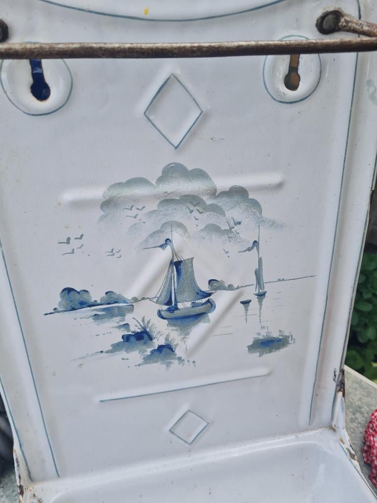 Antiek emaille lepelrek met uitlekbak, Ophalen of Verzenden