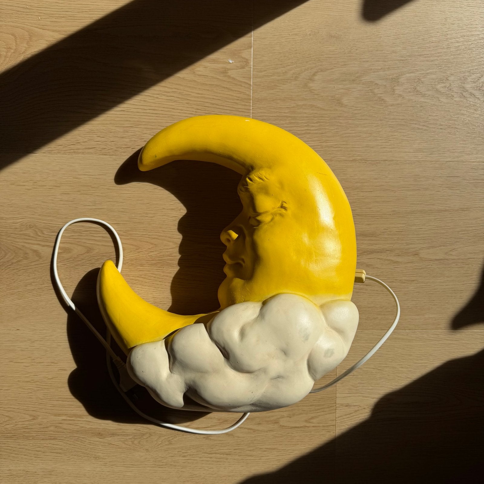 Vintage Heico Maanlamp met Wolk - Geel/Wit Nachtlampje, Kinderen en Baby's, Gebruikt, Geel, Ophalen of Verzenden, Ophangbaar