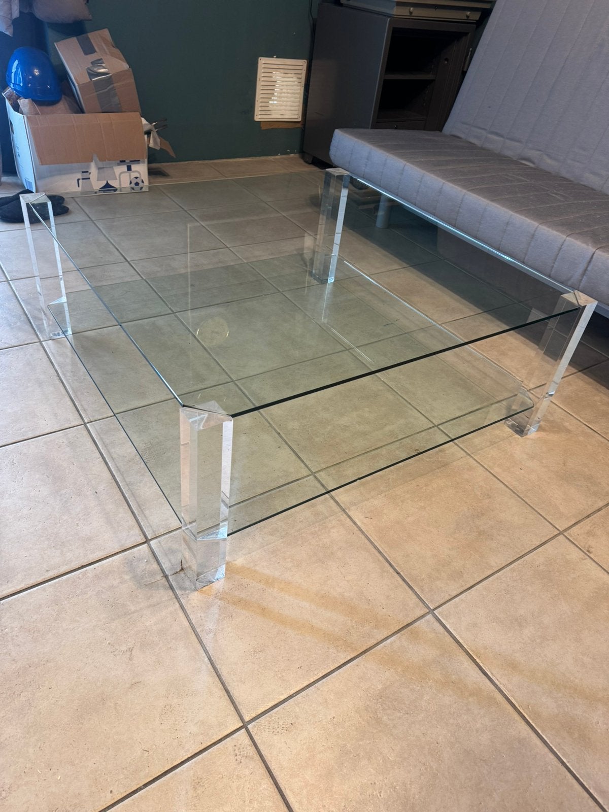 Gelazen salontafel 100x100 cm, Ophalen, 100 tot 150 cm, 50 tot 100 cm, Zo goed als nieuw