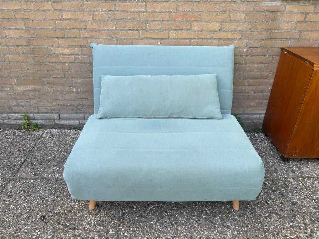 Zeegroene slaapbank, Eenpersoons, Ophalen of Verzenden, 100 cm, Gebruikt