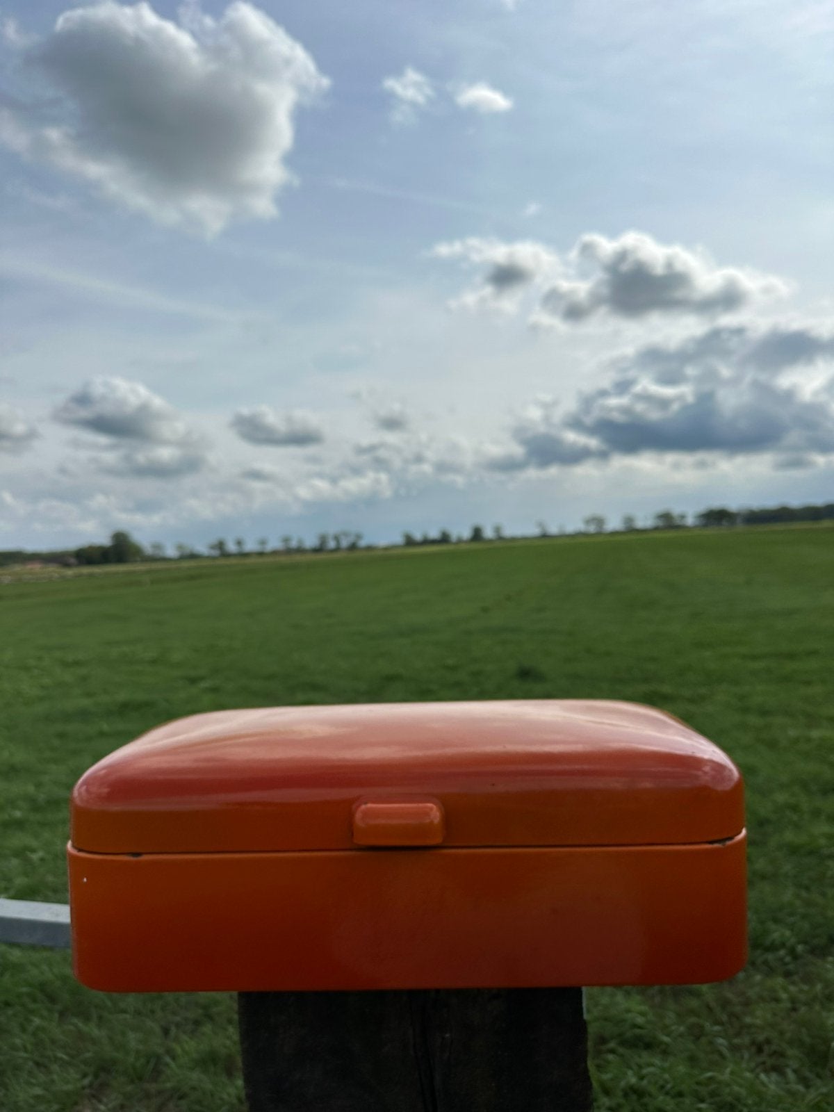 Vintage oranje emaille broodtrommel, Ophalen of Verzenden