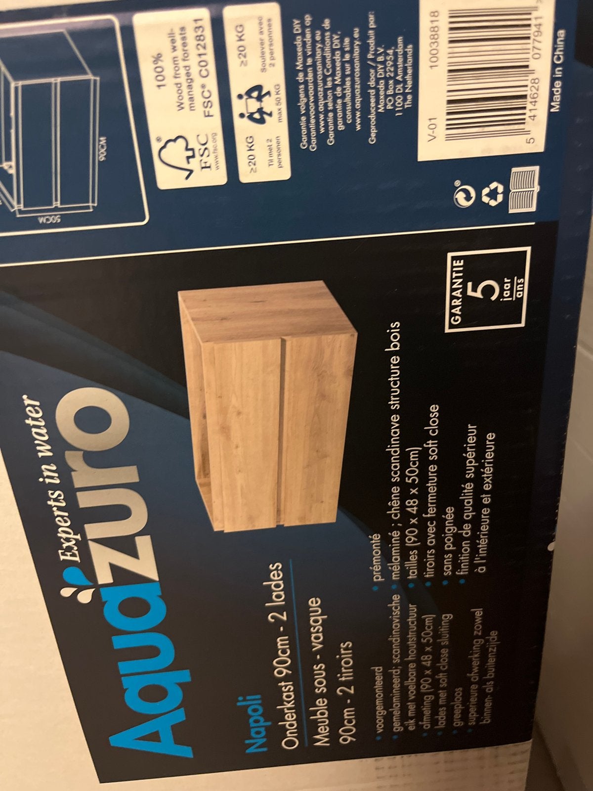 Aquazuro Napoli Badkamermeubel Set: Wastafel, Kast & Spiegel, Ophalen, Nieuw, 50 tot 100 cm, 25 tot 50 cm