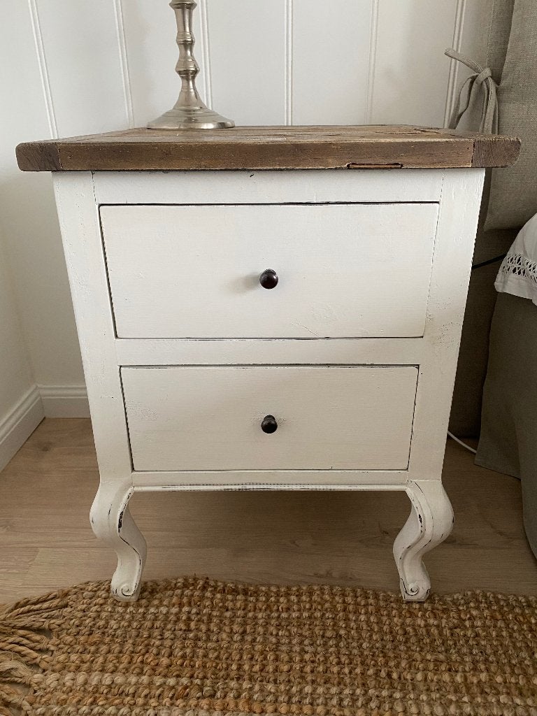 2 x Rivièra Maison Driftwood nachtkastje hout wit, Ophalen, 55 tot 70 cm, Zo goed als nieuw, 45 tot 65 cm