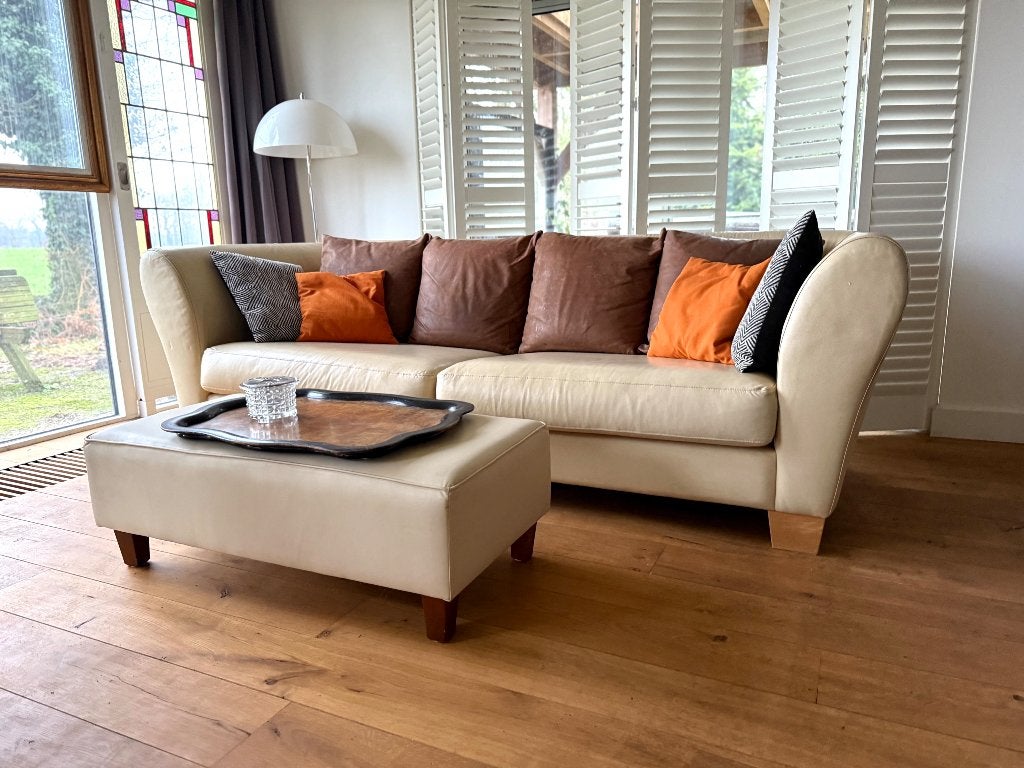 Lederen Natuzzi Bank met Hocker, Ophalen, Gebruikt, Driepersoons, 75 tot 100 cm