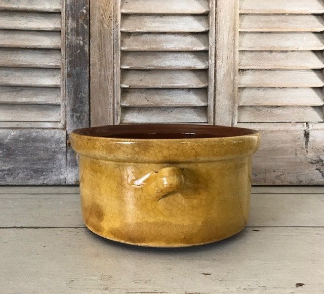 Provençaalse terracotta vuurpot kookpot geel geglazuurd, Antiek en Kunst, Ophalen of Verzenden