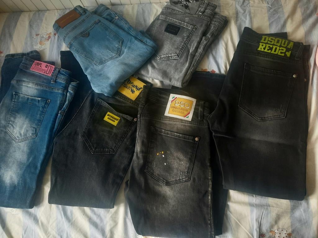 Partij herenjeans (6 stuks) - Diverse merken maat S nieuw!, Overige kleuren, Dsquared2, UNPL, Overige jeansmaten, Nieuw