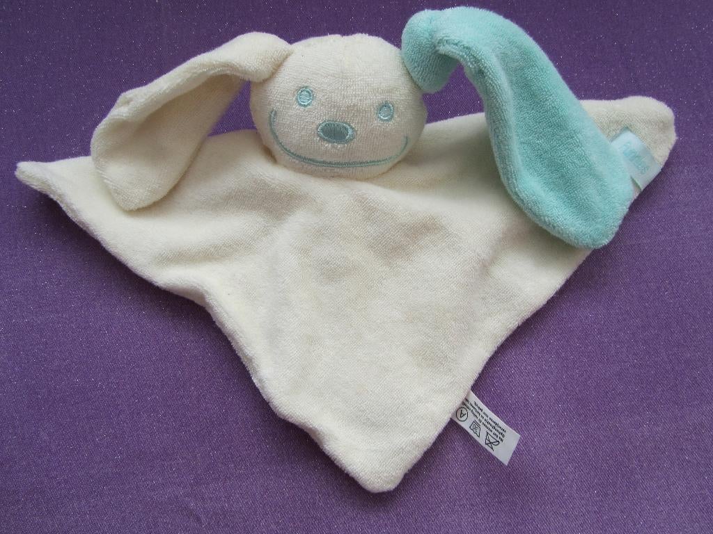 FUNNIES Knuffeldoekje KONIJN. WIT - LICHTBLAUW **Nieuw**, Ophalen of Verzenden, Nieuw, Konijn, Met label