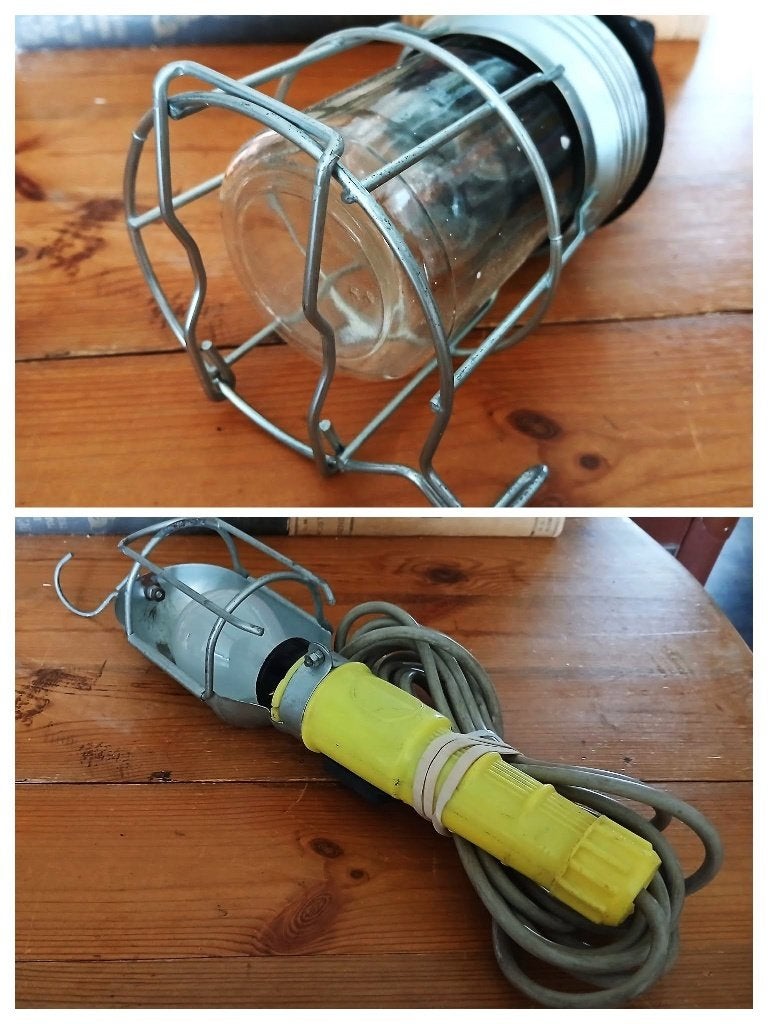 Looplamp kooilamp zwart - looplamp kooilamp geel industrieel, Antiek en Kunst, Curiosa en Brocante, Ophalen of Verzenden