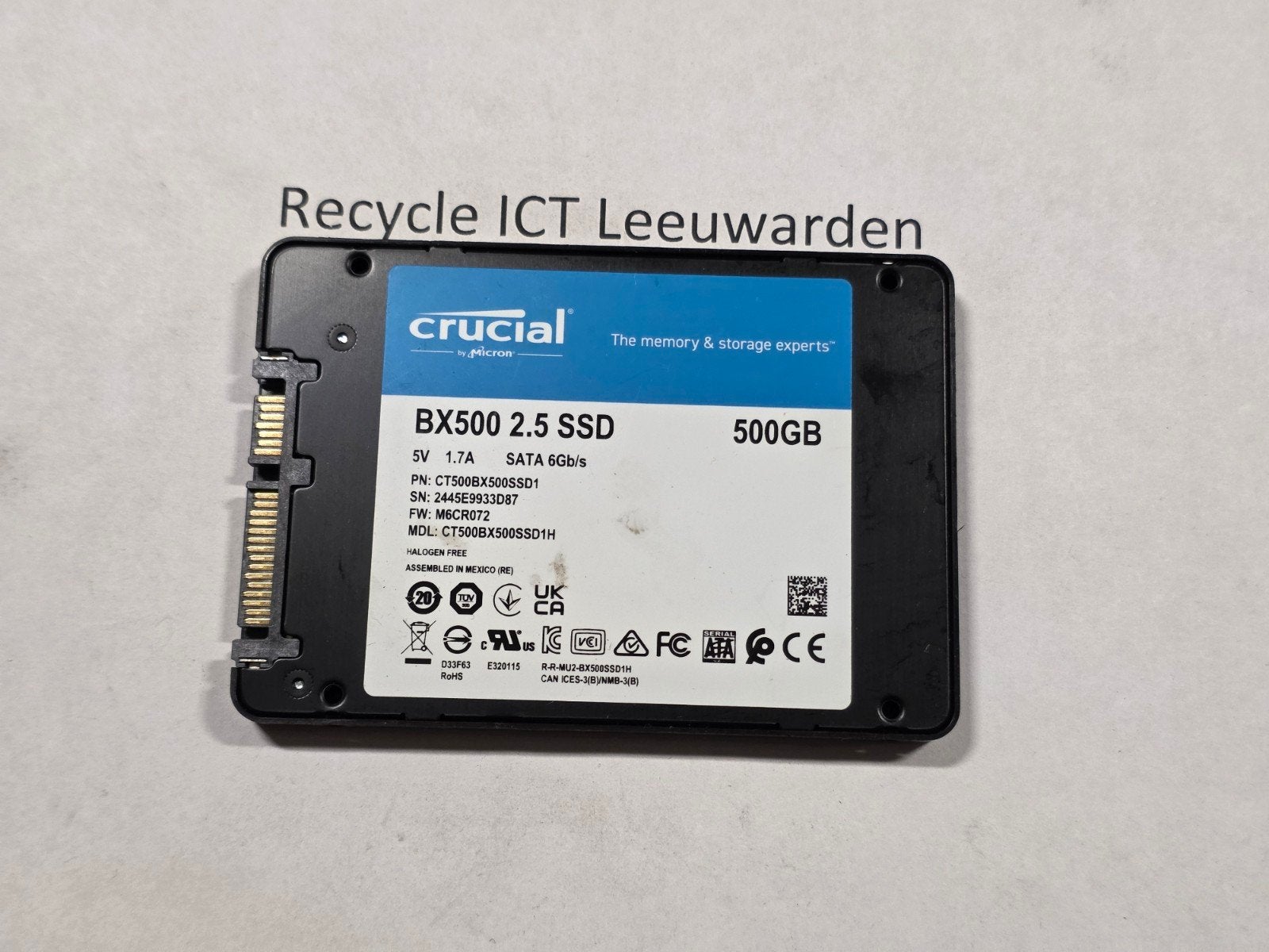 Crucial 500gb laptop ssd hdd hardeschijf bx500, Intern, Gebruikt, ., Ophalen of Verzenden