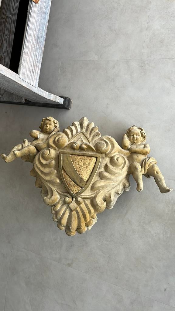 Antieke 70cm grote gipsen ornament uit parochie engelen, Antiek en Kunst, Antiek | Religie, Ophalen of Verzenden