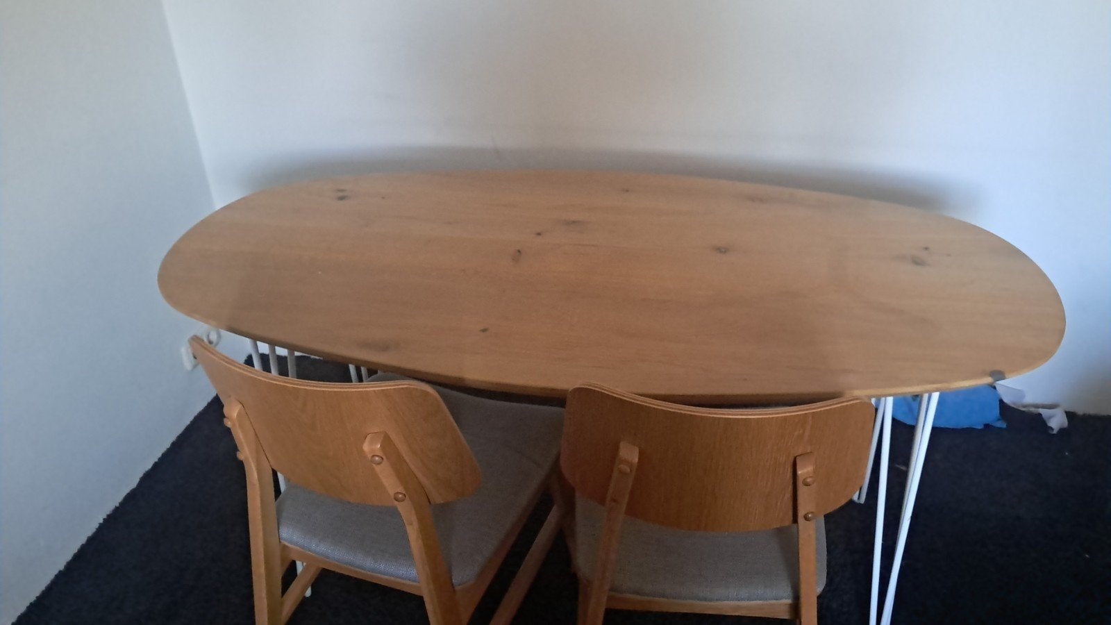 Ovale Eiken Eettafel 160x80 met Witte Hairpin Poten, Ophalen, Gebruikt, 50 tot 100 cm, 150 tot 200 cm