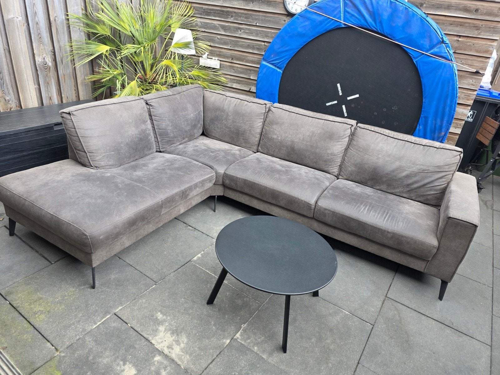Grijze hoekbank met chaise longue, Ophalen, 250 tot 300 cm, Gebruikt, 125 tot 150 cm