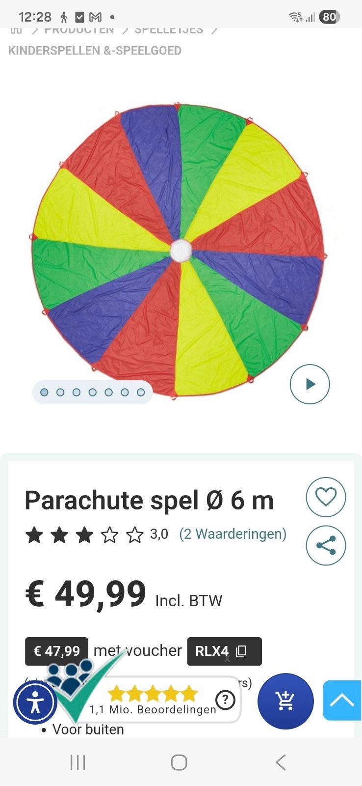 parachutespel 6 meter, Ophalen of Verzenden, Nieuw