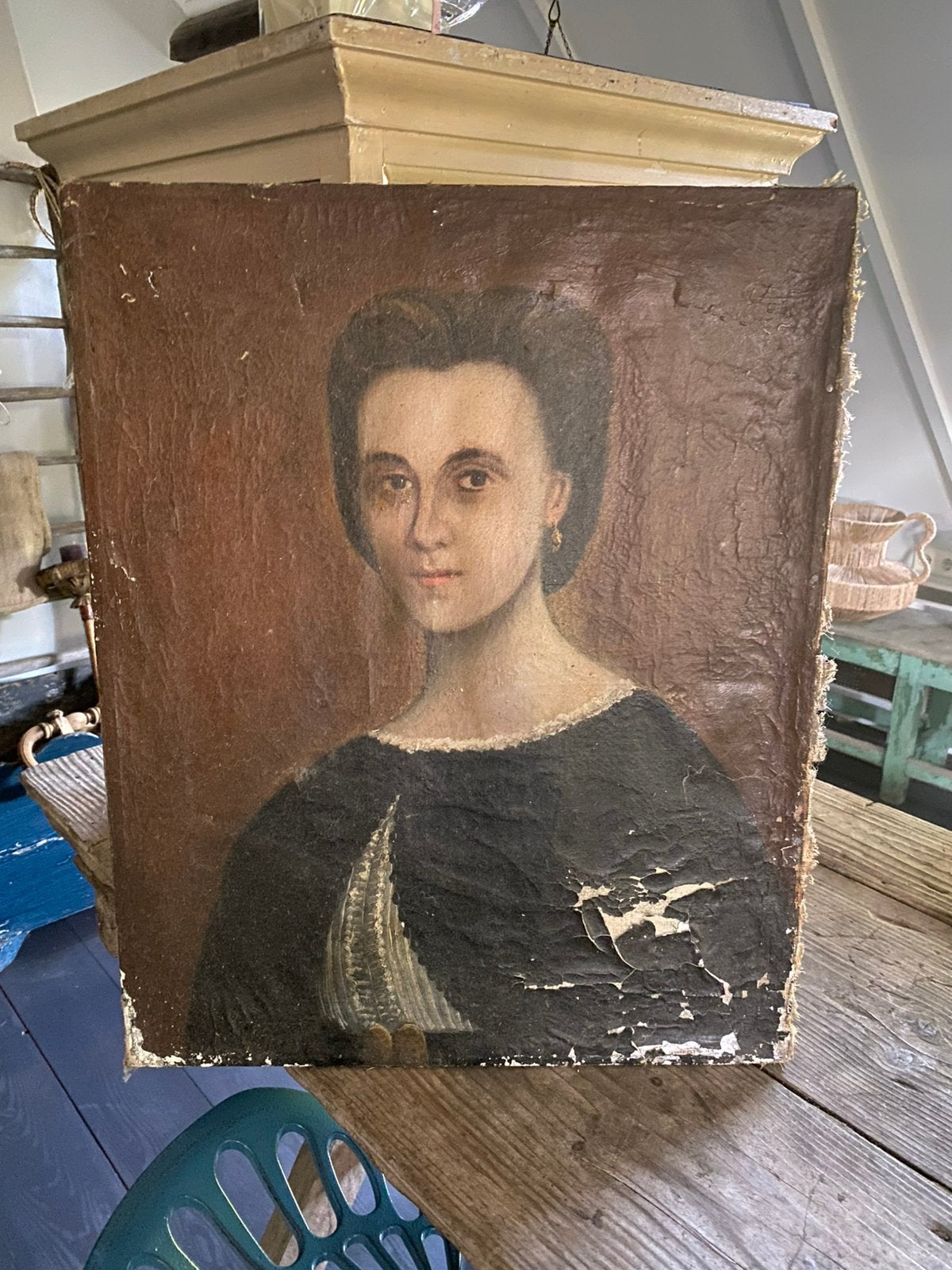 Antiek shabby portret, Ophalen of Verzenden