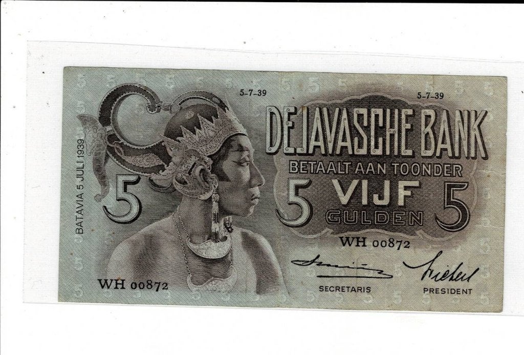 Nederlands Indië, 5 gulden 1939, Ophalen of Verzenden, Zuidoost-Azië