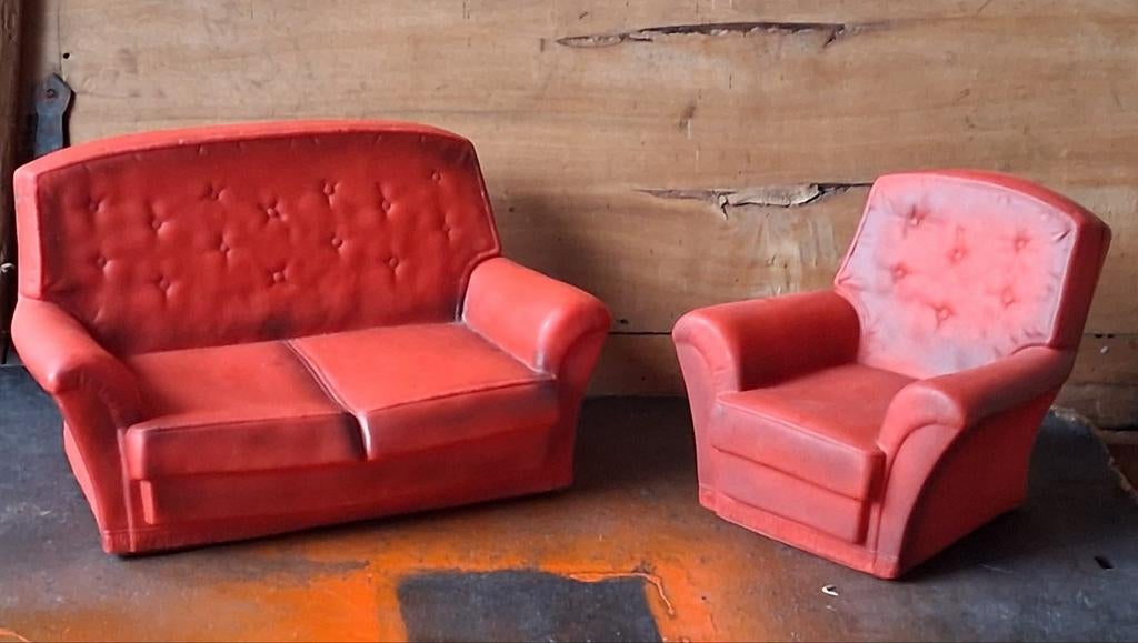 Sofa & fauteuil.  Merk Sindy. Ca 1970., Ophalen, Zo goed als nieuw, Poppenhuis