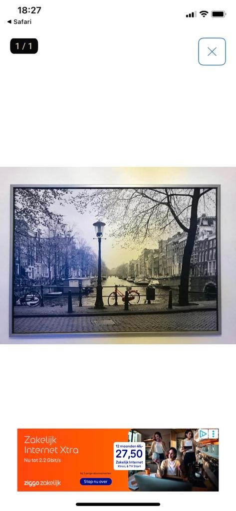 Bekend schilderij Amsterdamse gracht met rode fiets, Ophalen, 125 cm of meer, Zo goed als nieuw, Schilderij