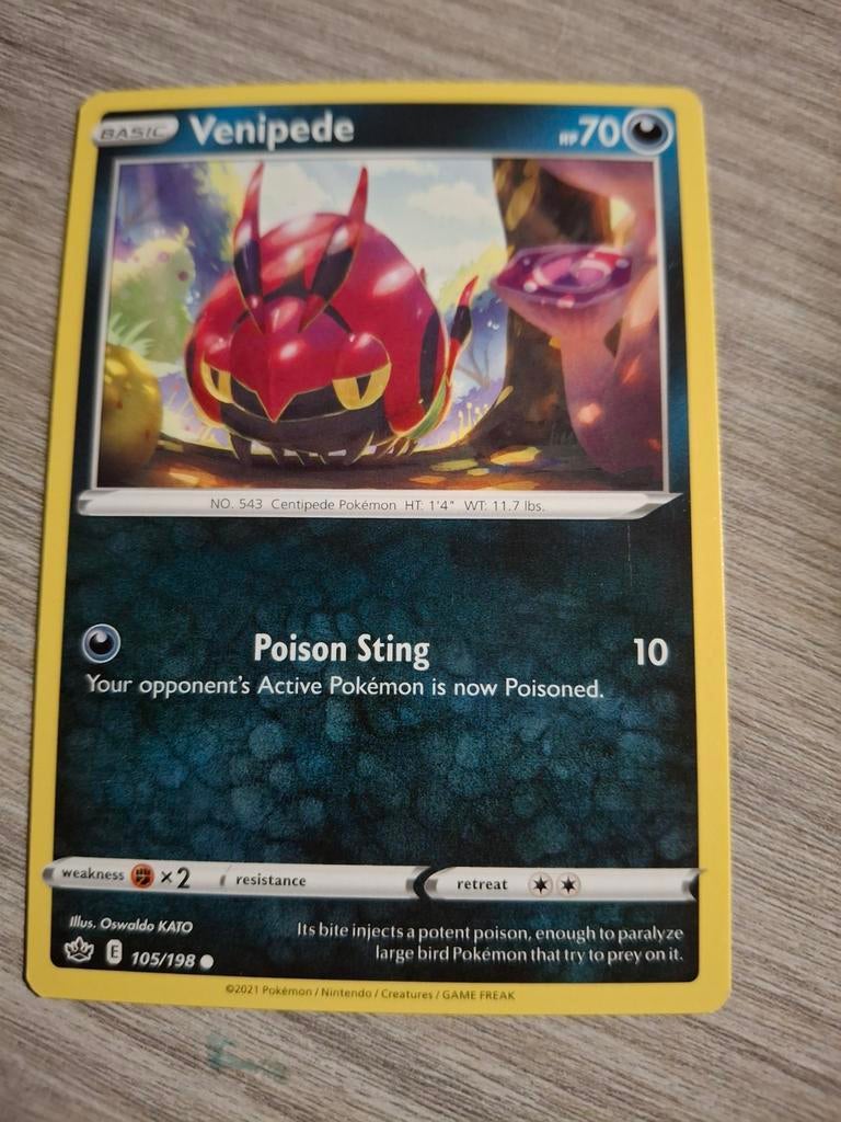 Pokémon Kaart Venipede 105/198 Basic HP70, Ophalen of Verzenden, Zo goed als nieuw, Losse kaart