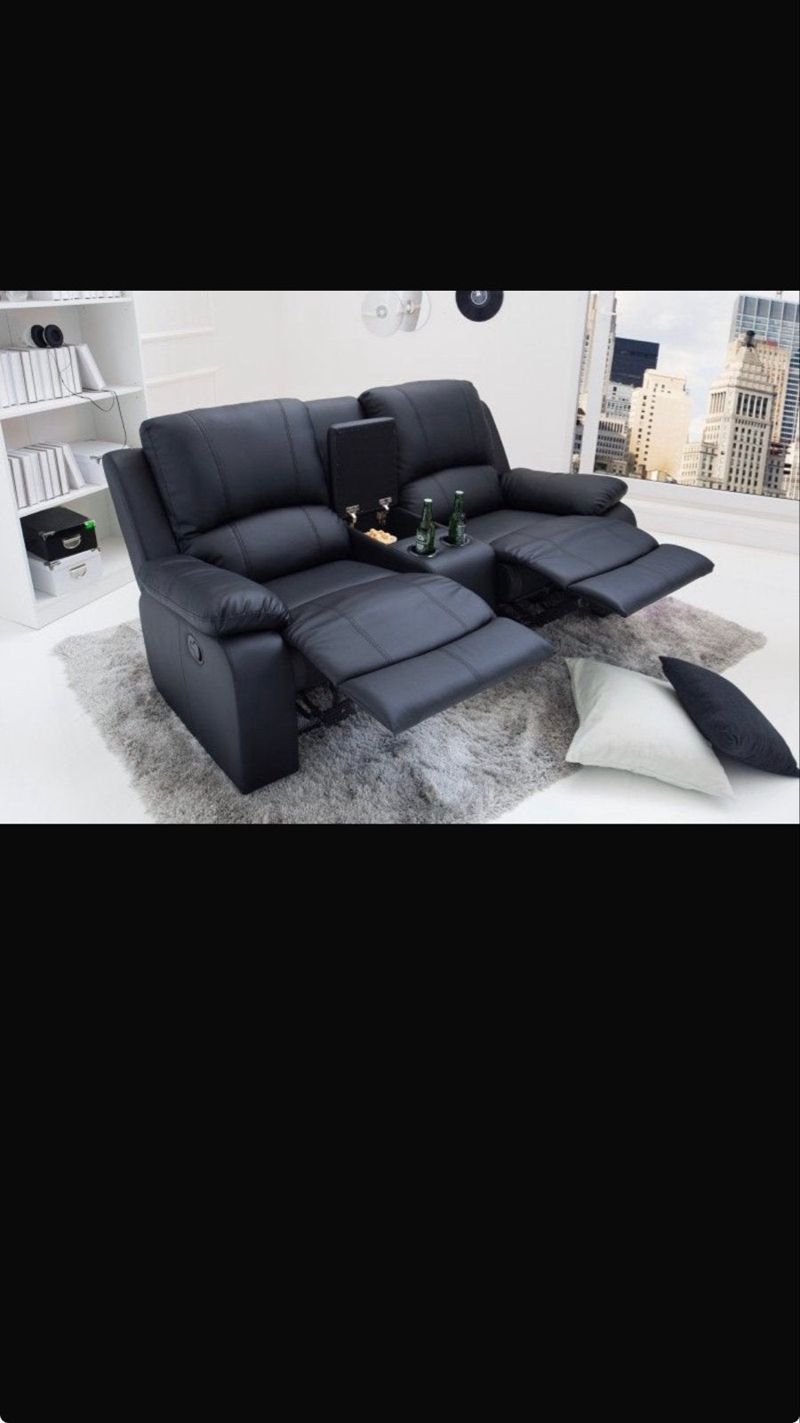 Relaxbank 2-zits Hollywood Zwart met bekerhouder, 150 tot 200 cm, Tweepersoons, 75 tot 100 cm, Ophalen of Verzenden
