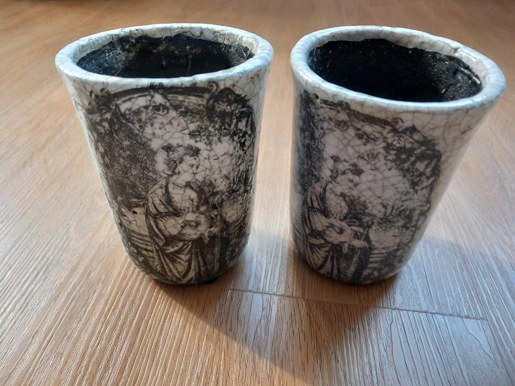 Schattige bloempotjes, antracietgrijze afbeelding, Tuin en Terras, Ophalen, Gebruikt, Rond, Aardewerk