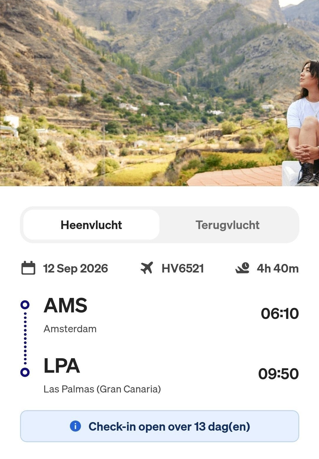 Vliegticket Gran Canaria 12 september 2026, Tickets en Kaartjes, Eén persoon, Vliegtuig, Buitenland, Met bestemming of datum