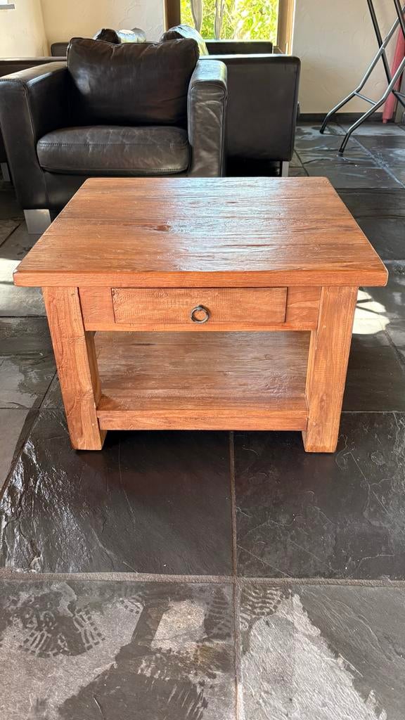 Houten bijzettafel met lade, Huis en Inrichting, Tafels | Salontafels, 50 tot 100 cm, Vierkant, Zo goed als nieuw, Minder dan 50 cm