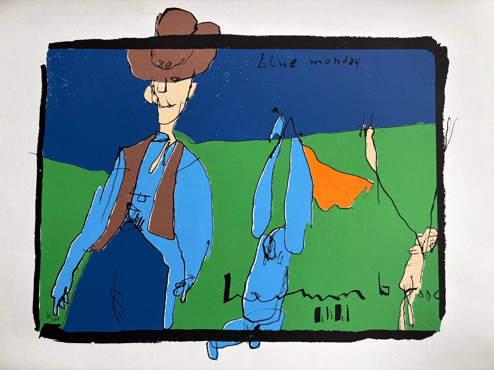 Zeefdruk 'Blue Monday' (2001) van Herman Brood, Antiek en Kunst, Ophalen of Verzenden