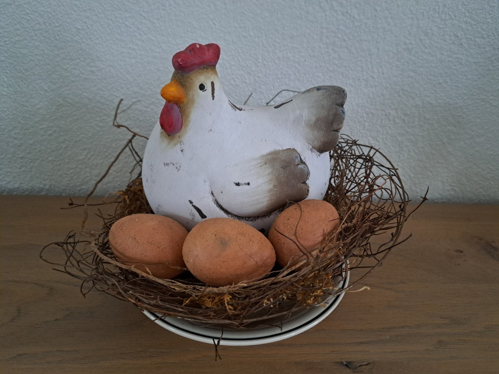 Aardewerk kip decoratie Pasen landelijk lengte 27 cm, Ophalen of Verzenden, Gebruikt, Steen/keramiek, Landelijk