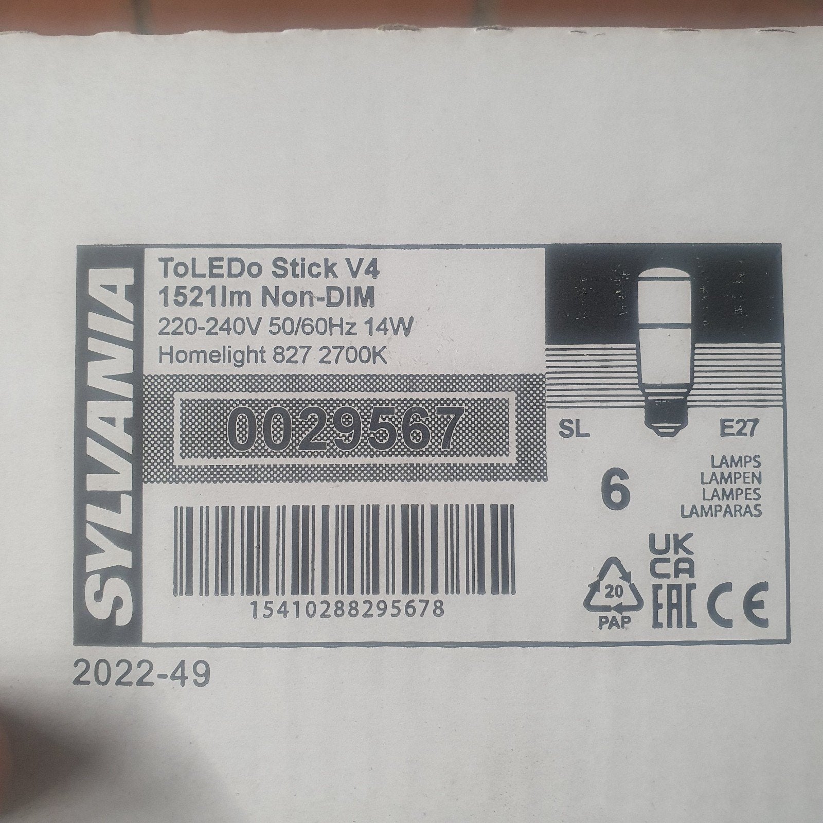 Sylvania ToLEDo Stick V4 E27 LED Lamp 14W 2700K (3 stuks), Ophalen, Led-lamp, 60 watt of meer, Nieuw