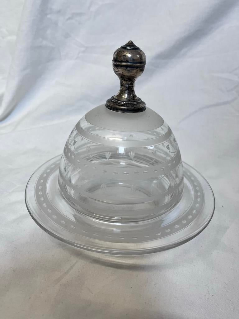 Antieke Victoriaanse boterstolp van geëtst glas, Antiek en Kunst, Ophalen of Verzenden