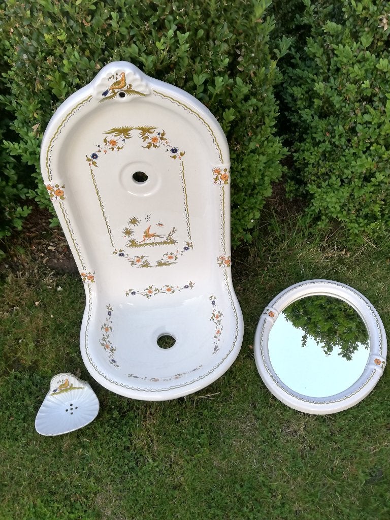 Fonteintje hoge rug, spiegel, zeepbakje, gedecoreerd, Ophalen