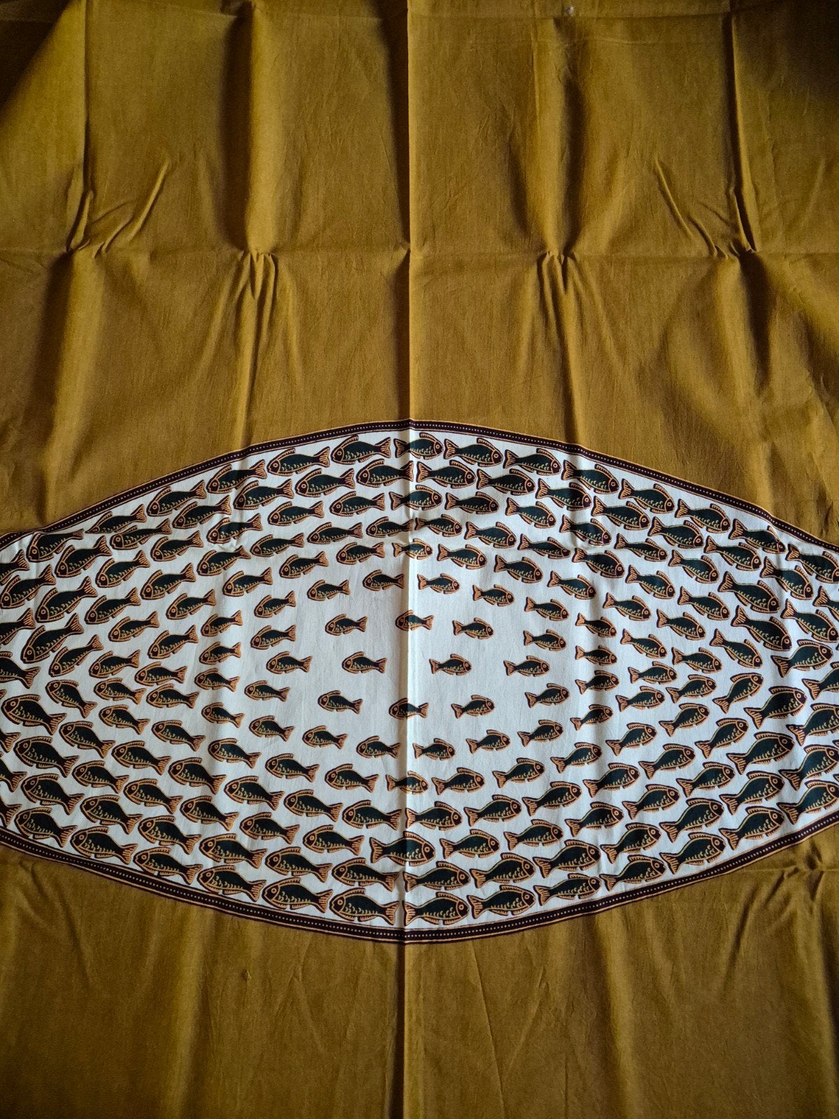 Afrika stijl wax block print met visjes lijkt op Vlisco, Huis en Inrichting, Ophalen of Verzenden, Rechthoek