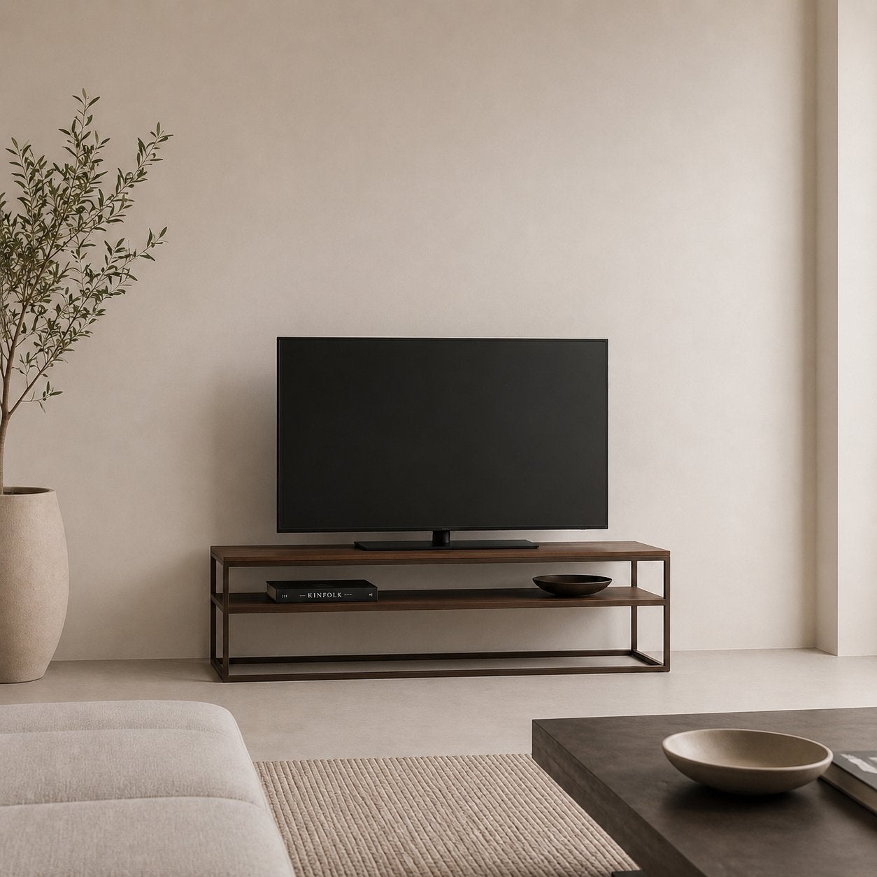 Bruin metalen tv meubel Initials by Haans, Ophalen, Gebruikt, 100 tot 150 cm, Minder dan 100 cm
