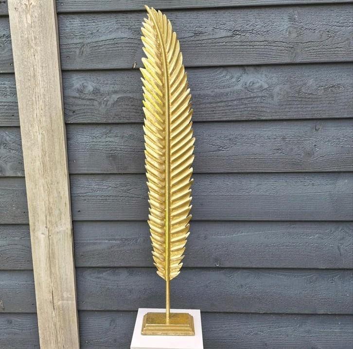 decoratie veer goudkleurige  1 mtr hoog, Overige materialen, Overige stijlen, Ophalen of Verzenden, Zo goed als nieuw