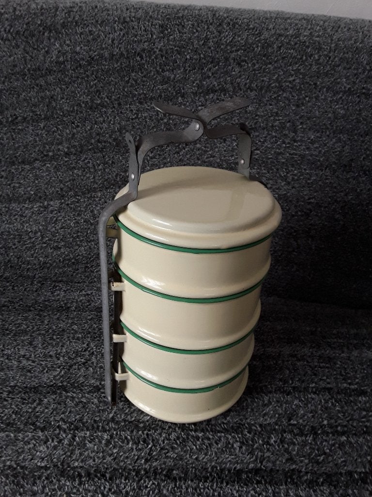 Emaille lunchtrommel 4 bakken, Antiek en Kunst, Ophalen