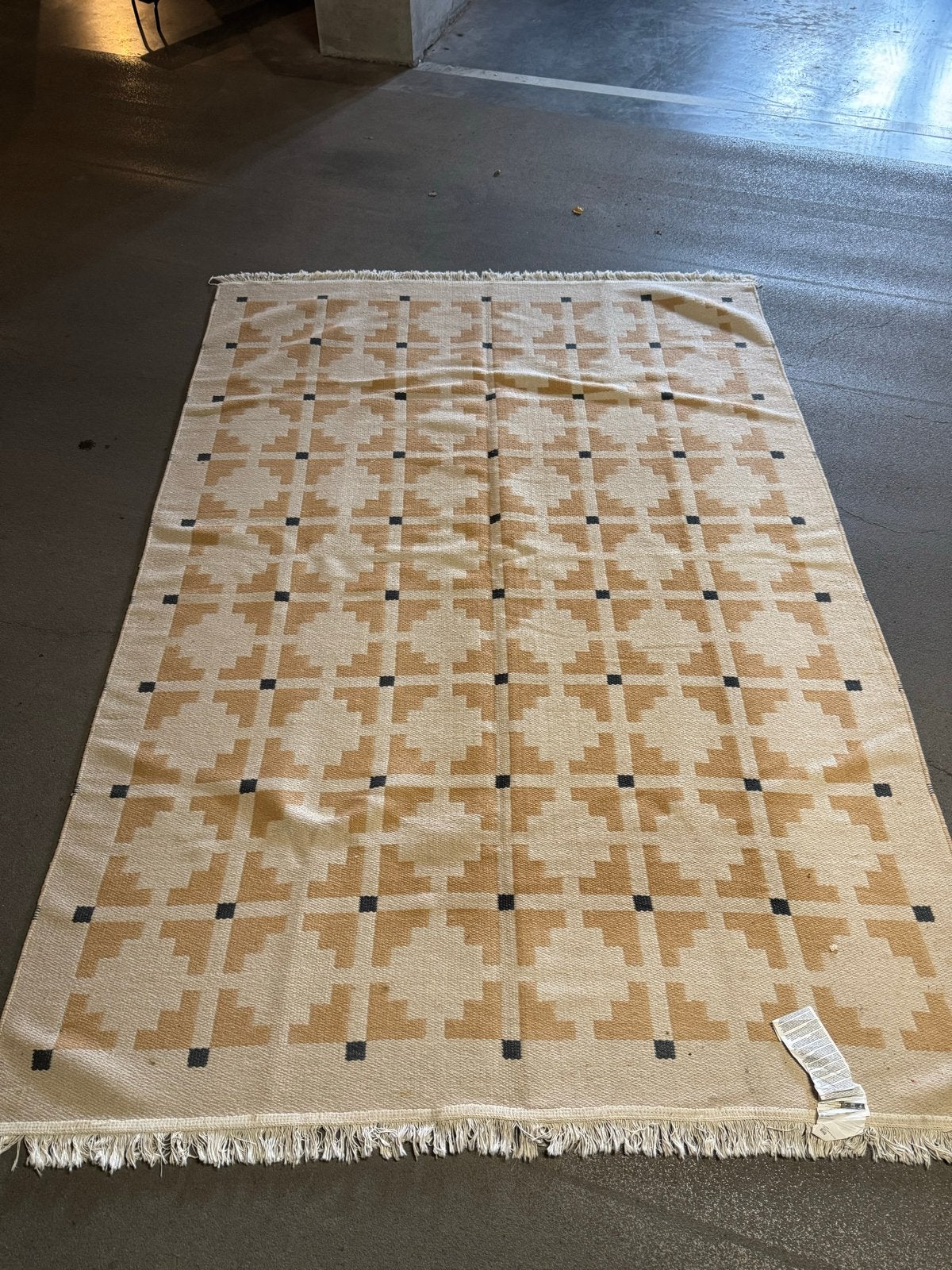 IKEA TELEGRAFLINJE kleed - Beige/Zwart patroon, Ophalen, Gebruikt, 100 tot 150 cm, Beige