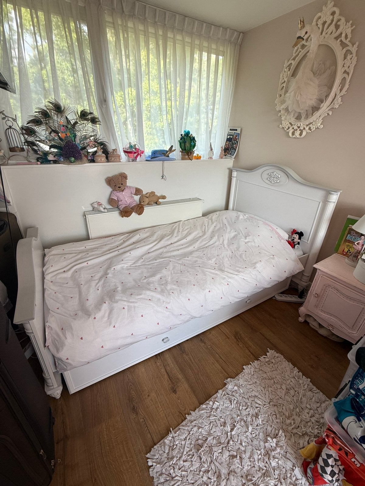 Mooi wit meisjesbed 90x200 metopberglade – romantische stijl, Ophalen, 85 tot 100 cm, Zo goed als nieuw, Matras