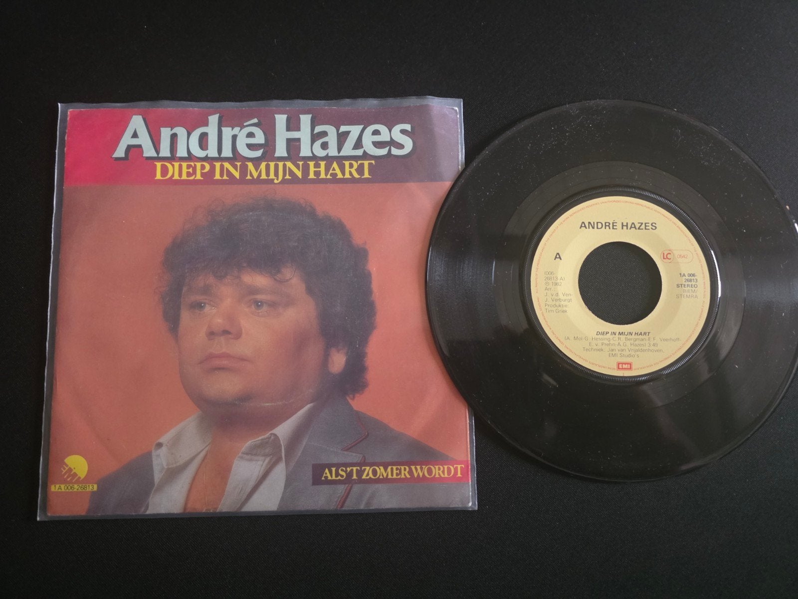 André Hazes - Diep in mijn hart, Cd's en Dvd's, Gebruikt, 7 inch, Ophalen of Verzenden, Beschermende buitenhoes