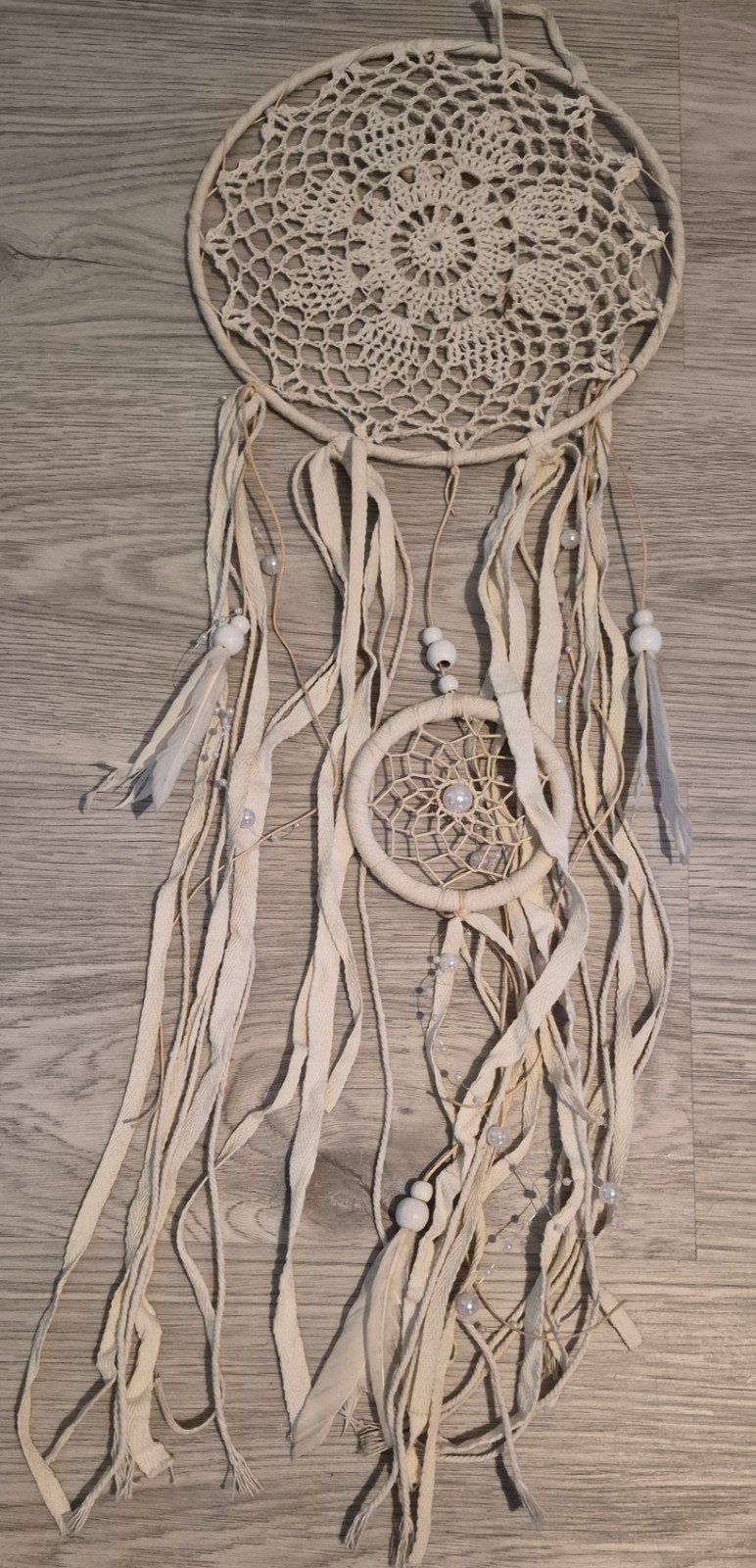 Handgemaakte Dromenvanger met Kralen en Veren, Ophalen, Beige, Boho, Zo goed als nieuw