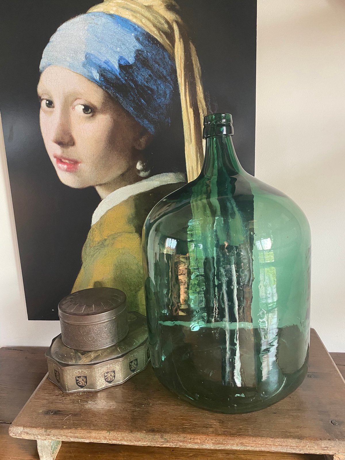 Vintage grote donker groene fles, 53 cm, Antiek en Kunst, Ophalen